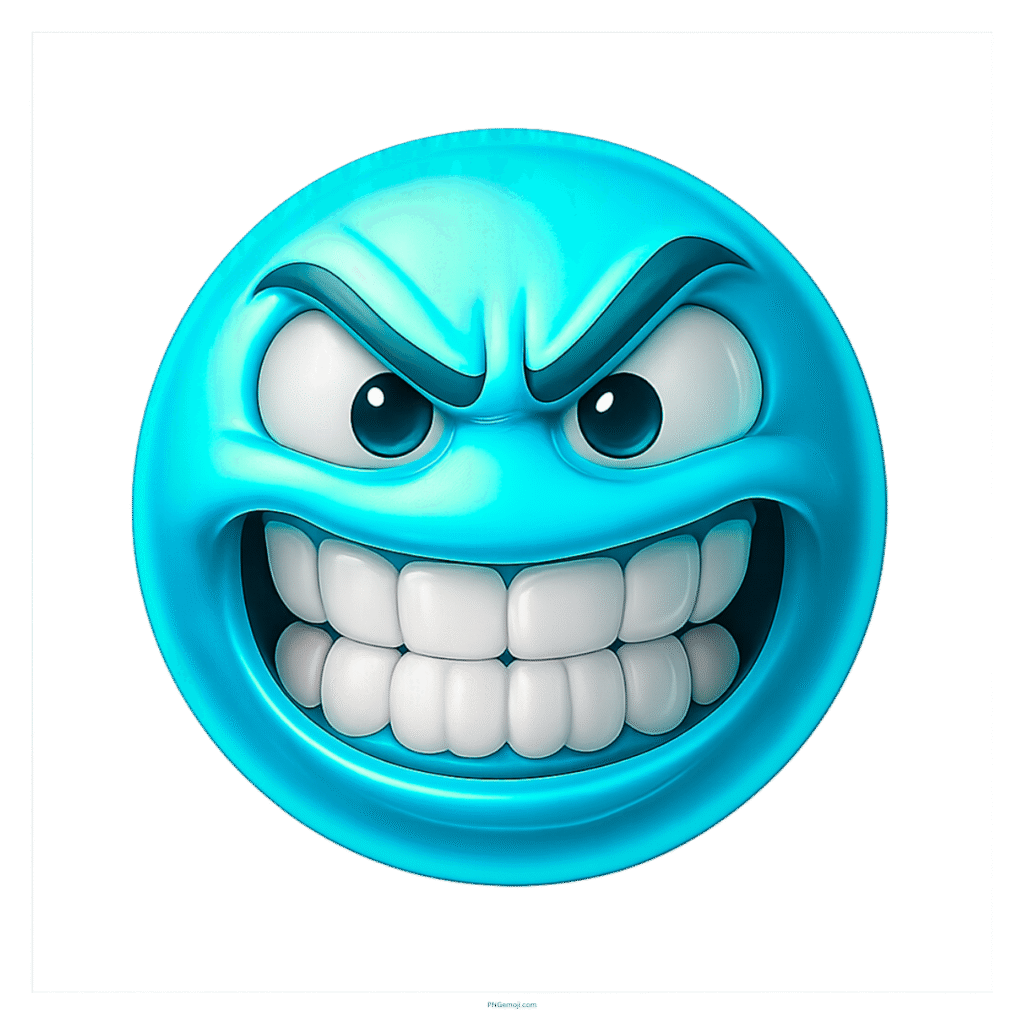 Angry blue emoji face showing clenched teeth and furrowed eyebrows in a furious expression.