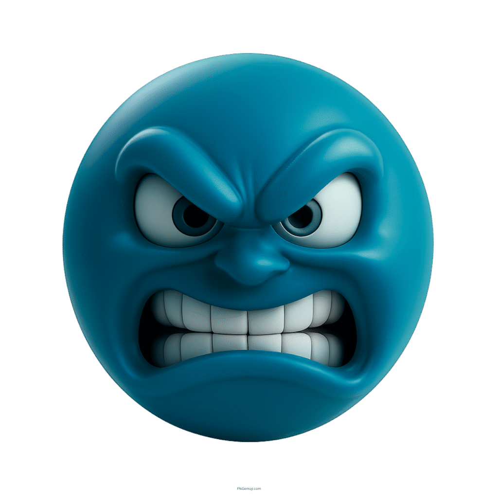 Dark teal angry emoji face showing rage with furrowed brows and clenched teeth