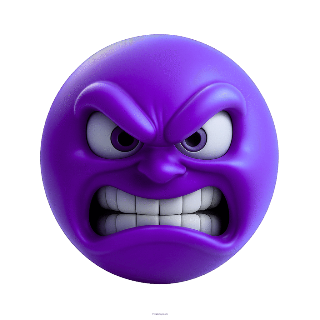Deep purple angry emoji with furious eyes and clenched teeth expressi