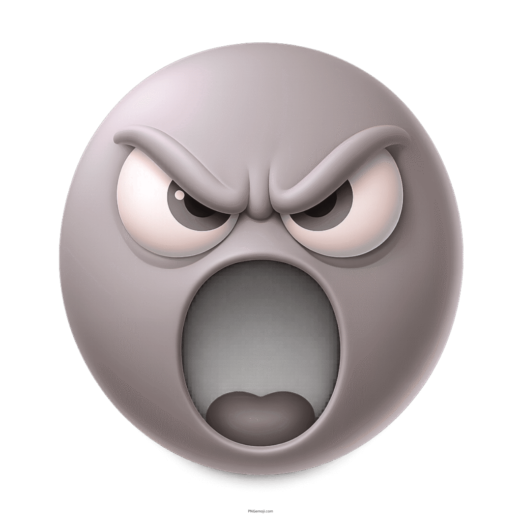 Gray angry emoji with open mouth shouting expression and intense eyes on keyboard
