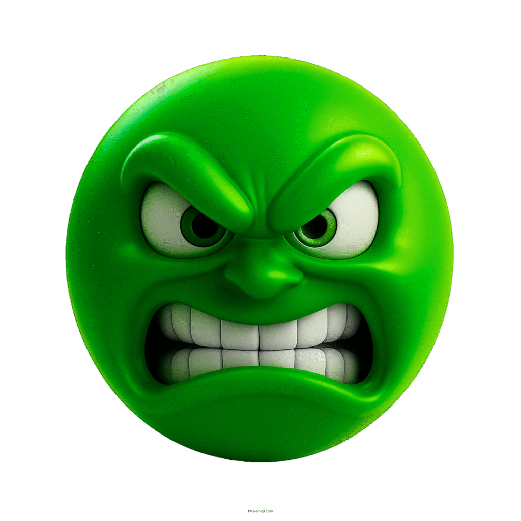 Angry green emoji face with furrowed brows and clenched teeth expressing frustration