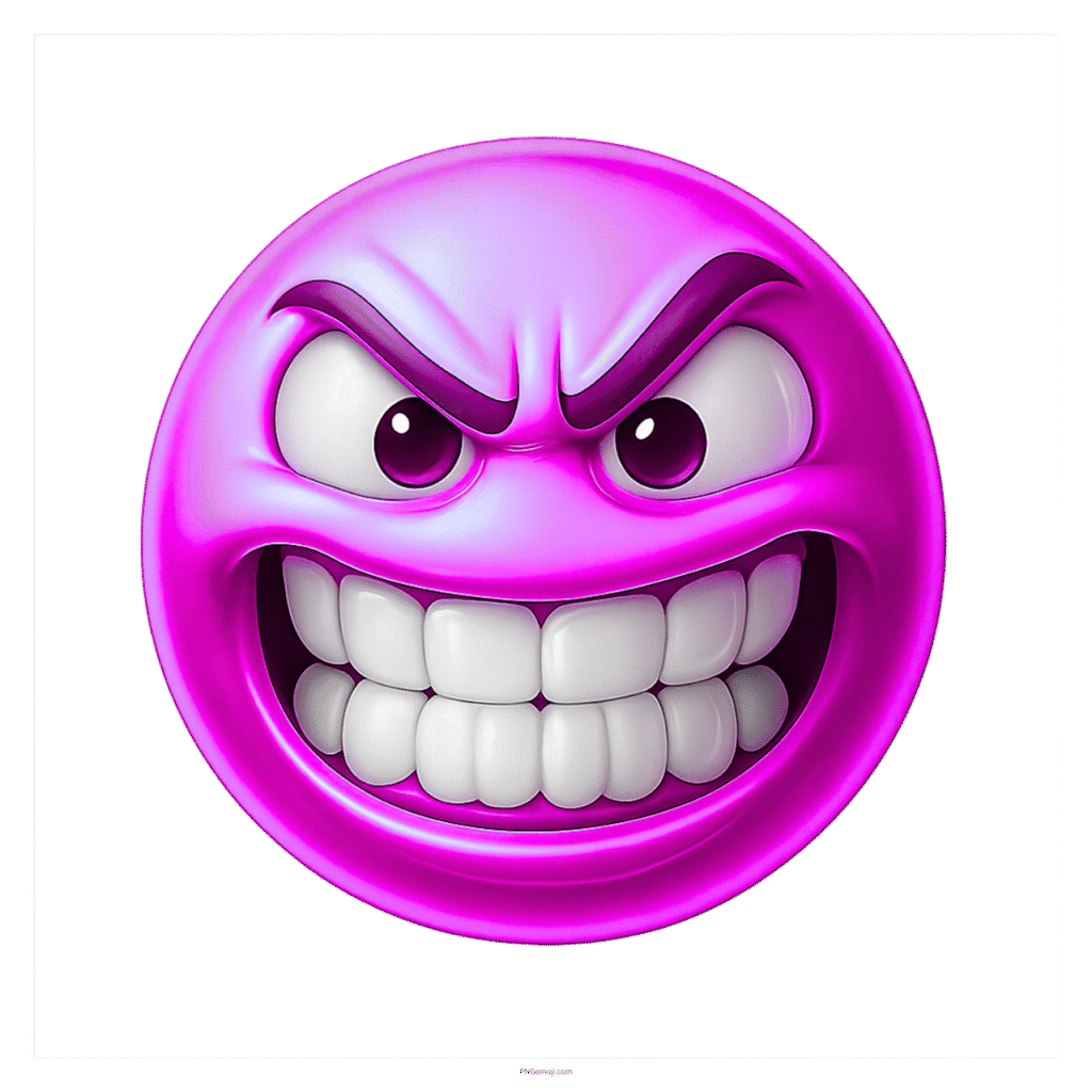Angry purple emoji face with clenched teeth and arched brows showing fierce expression.