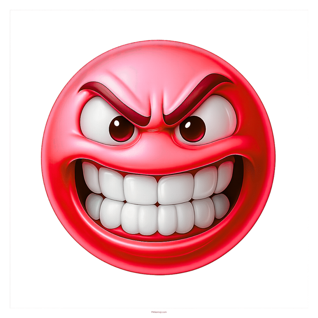 Angry red emoji face with gritted teeth and intense stare showing extreme frustration.