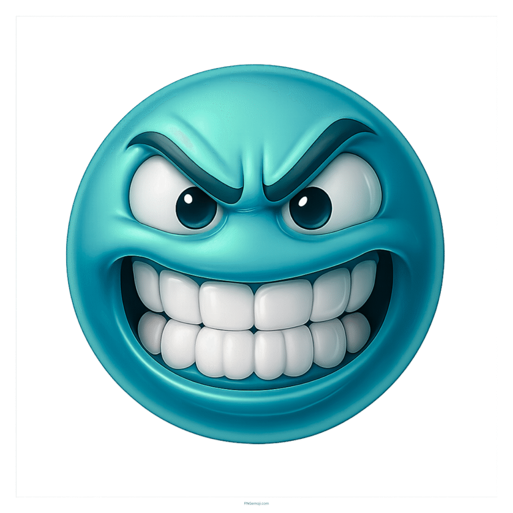 Furious teal emoji with bared teeth and glaring eyes showing extreme anger or frustration.