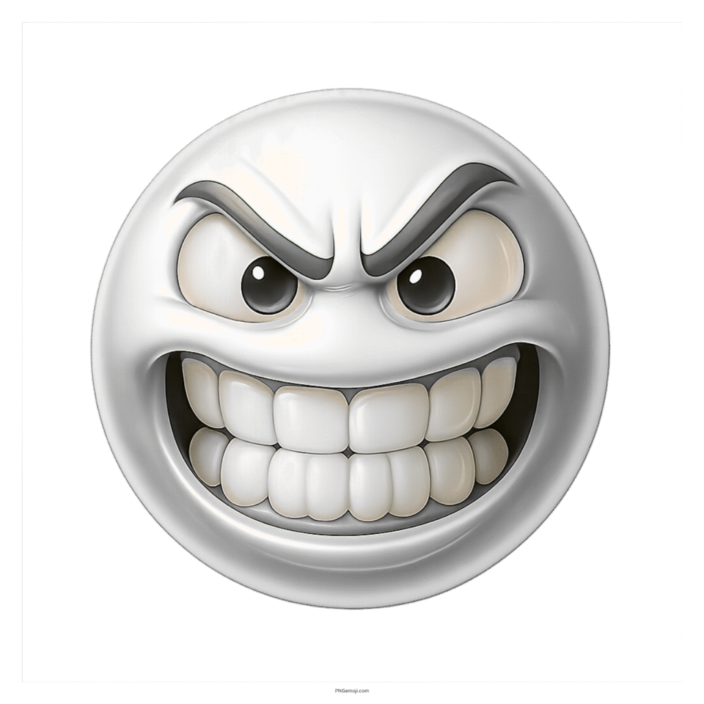 White angry emoji face with clenched teeth and glaring eyes showing extreme emotion
