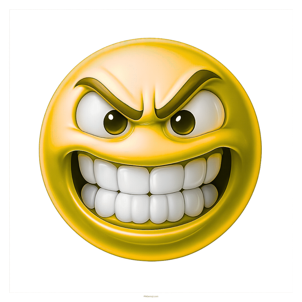 Yellow angry emoji with clenched teeth, glaring eyes, and furrowed brows for strong emotion.