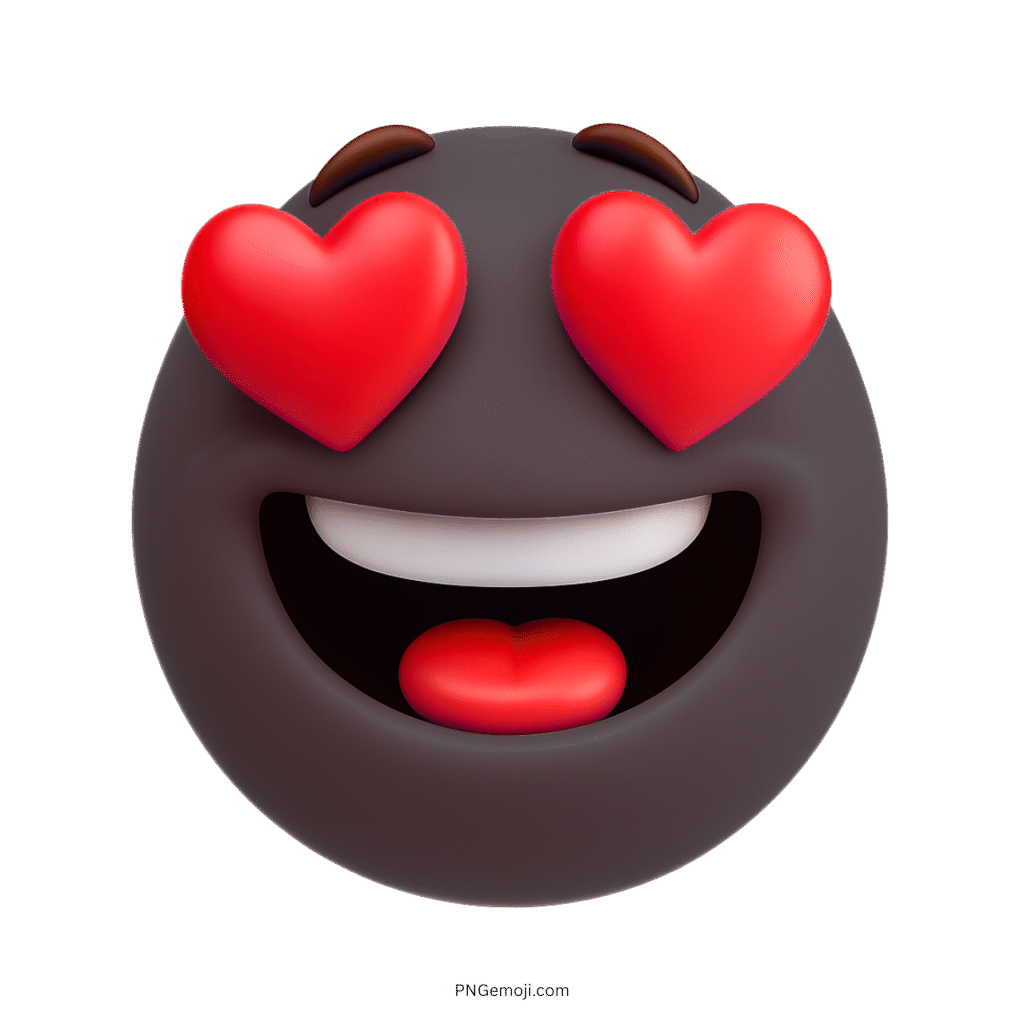 Black 3D emoji with red heart eyes and happy romantic expression