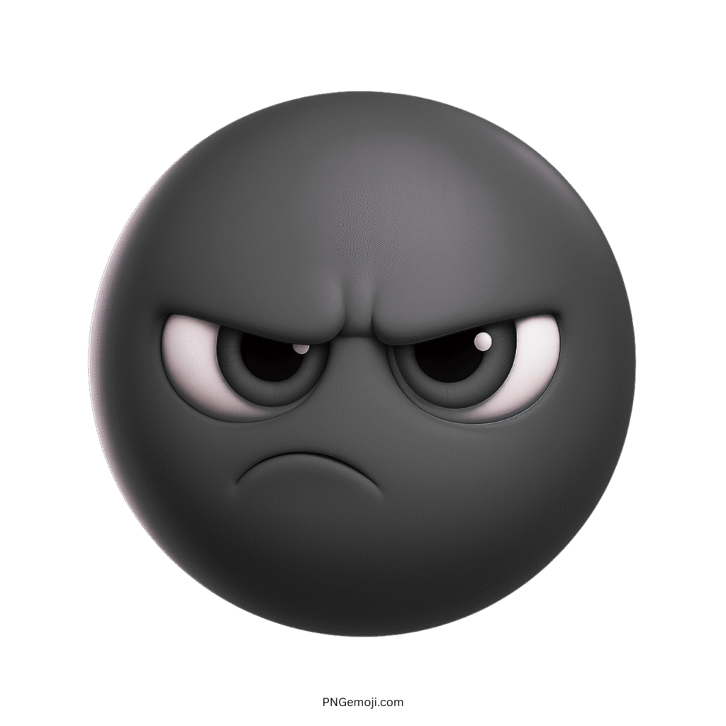 3D black emoji with angry expression, frowning eyes, and dark tone