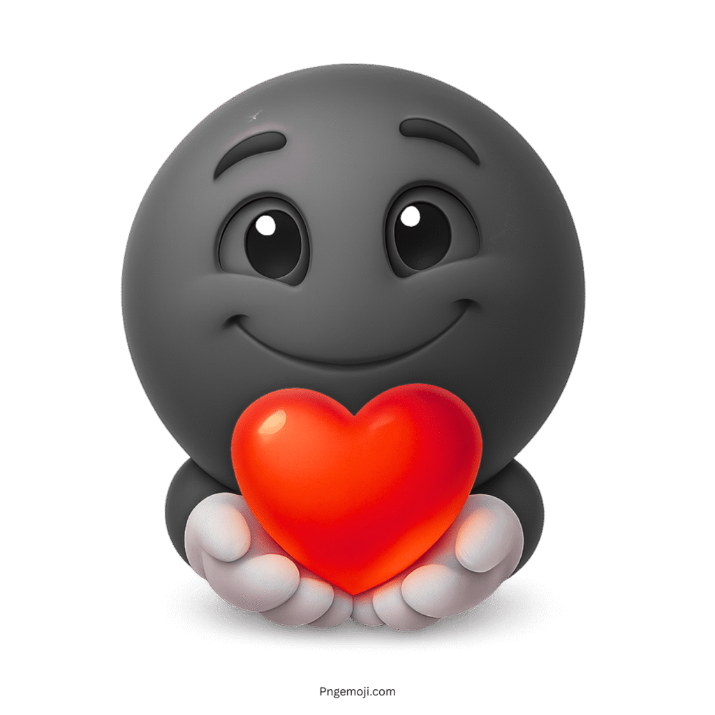 3D black emoji gently holding red heart with a warm smiling face