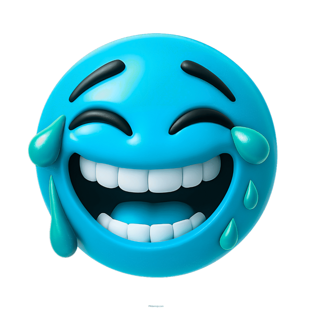 3D blue emoji laughing with tears of joy and a wide happy expression