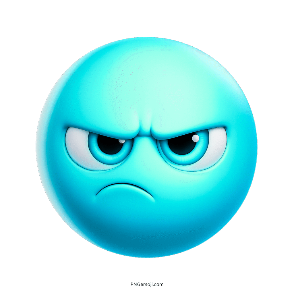 Blue grumpy emoji with angry expression and cartoon-style emotional reaction icon