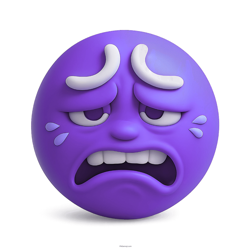 Blue 3D eww emoji with grossed-out face, frown, and sweating teardrop