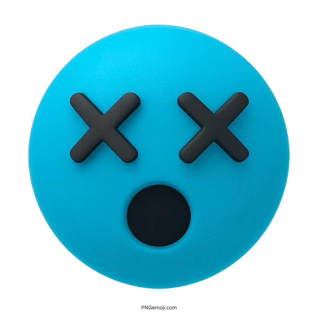 3D blue emoji with X eyes and open mouth showing hushed shocked emotion
