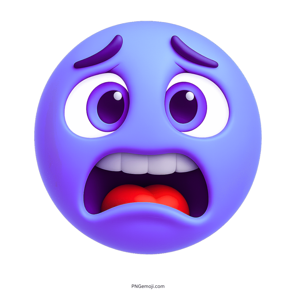 Blue-purple eek emoji with anxious expression, wide eyes, and open mouth