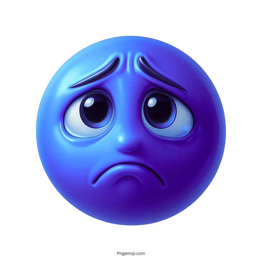 3D sad emoji face with teary eyes and emotional blue expression