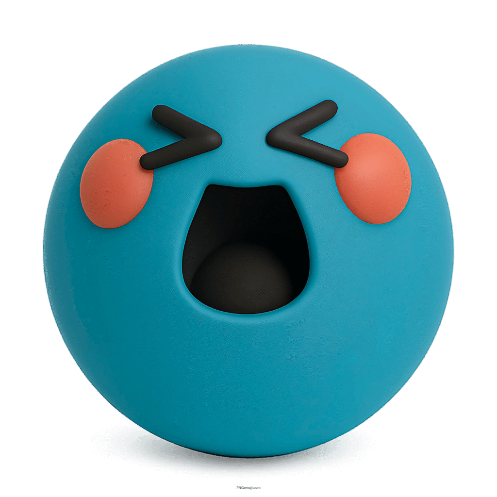 3D blue TikTok happy emoji with joyful expression and cute blushing red cheeks