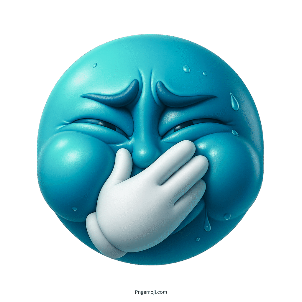 Blue emoji face covering mouth, showing nausea and extreme discomfort expression