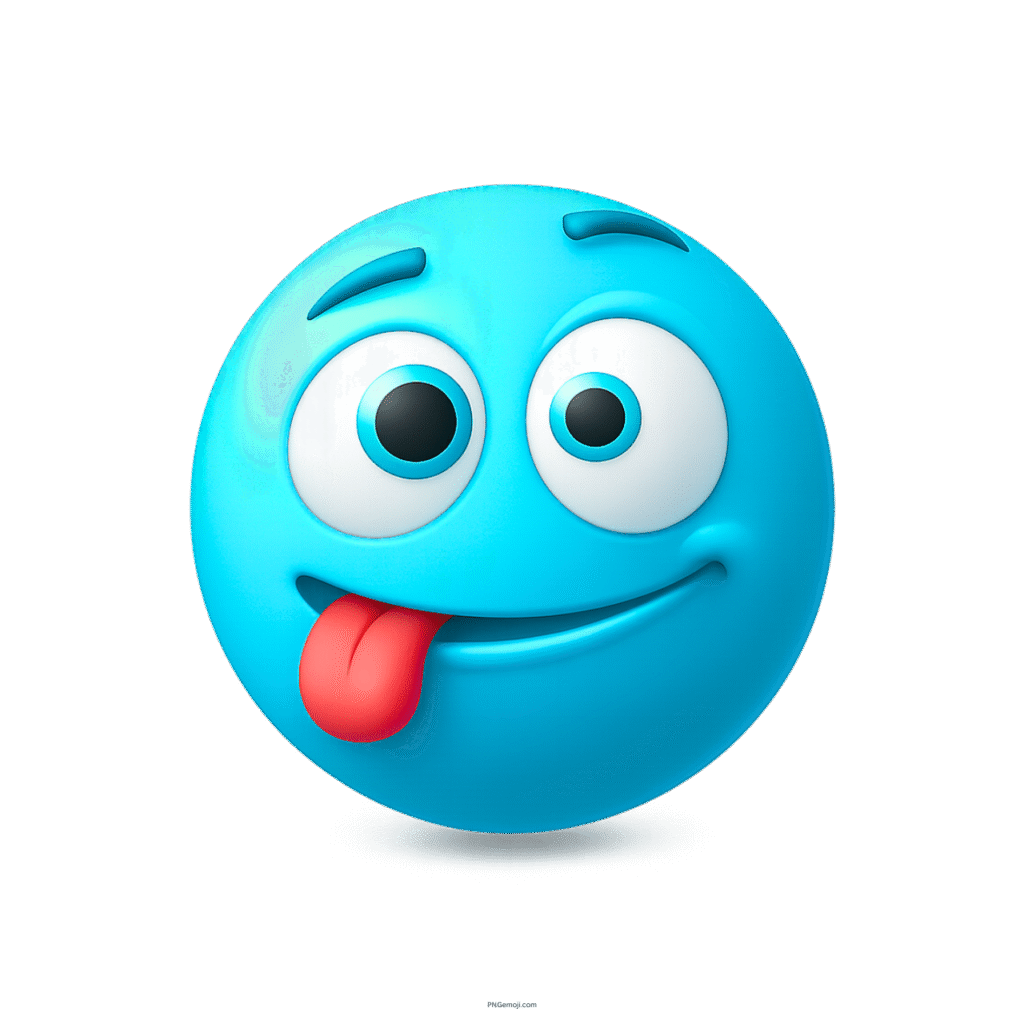 Blue woozy face emoji with tongue out and exaggerated silly expression