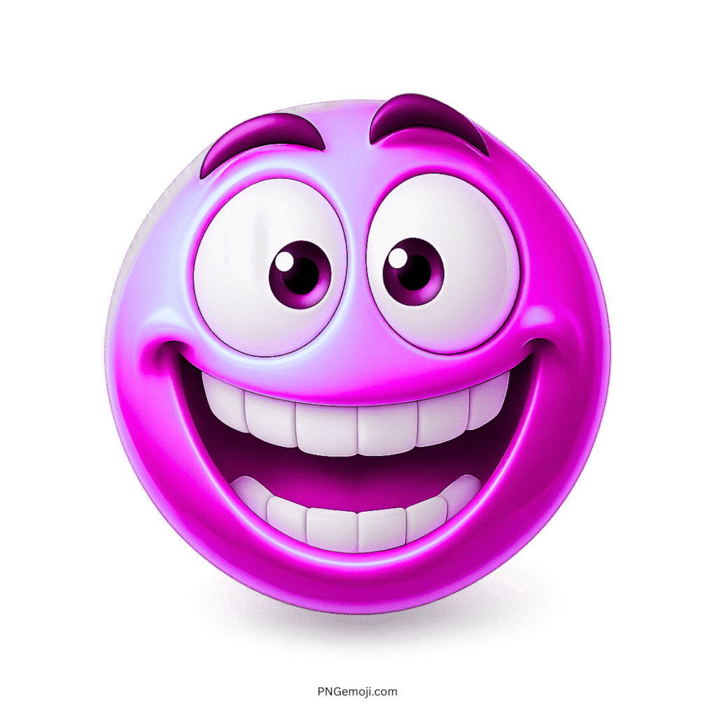Purple emoji with wild eyes and a huge cartoon-style smile