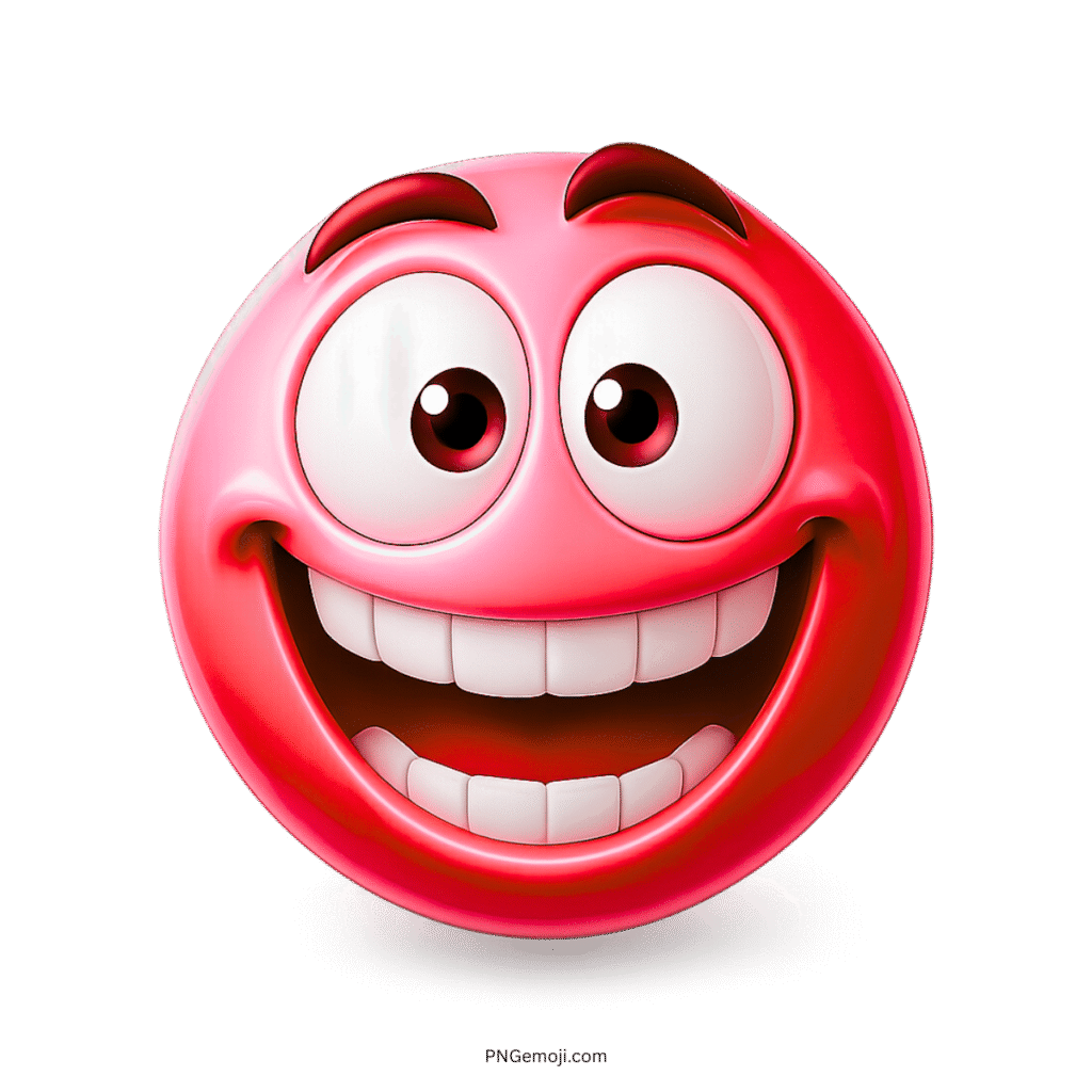 Crazy red emoji with wide eyes and an exaggerated smiling cartoon face