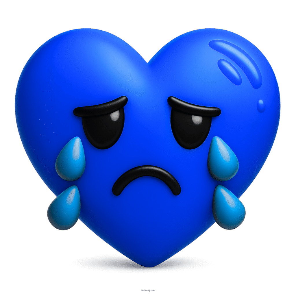 Blue heart emoji with tears, sad face expressing heartbreak and emotional pain.