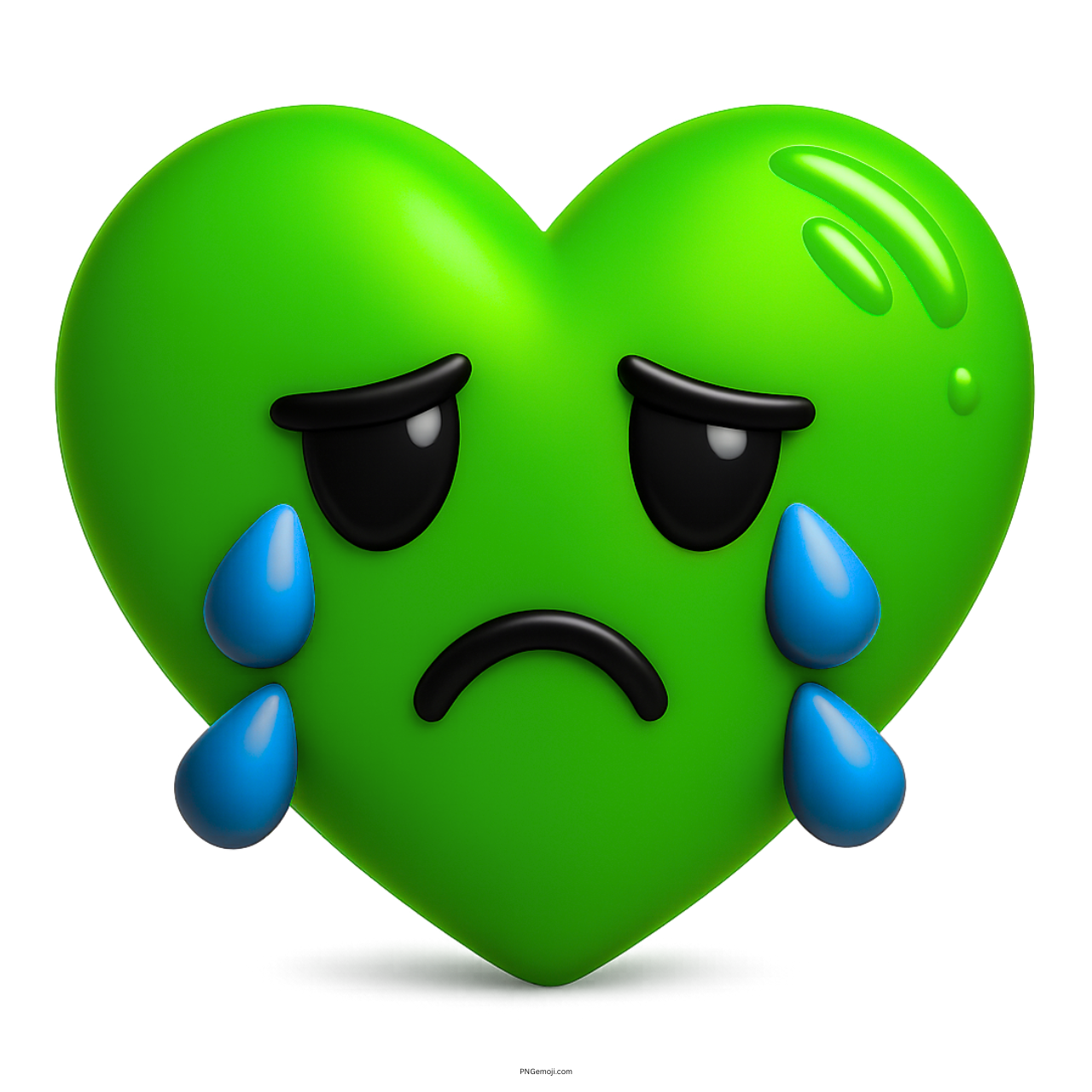 Green heart emoji crying with tears, showing sadness, emotional pain, or lost love.