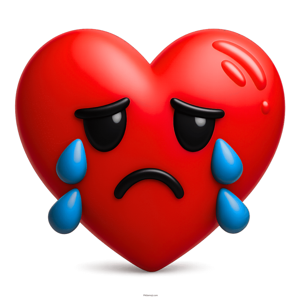 Red heart emoji crying with tears, expressing sadness, heartbreak, emotional pain or loss.