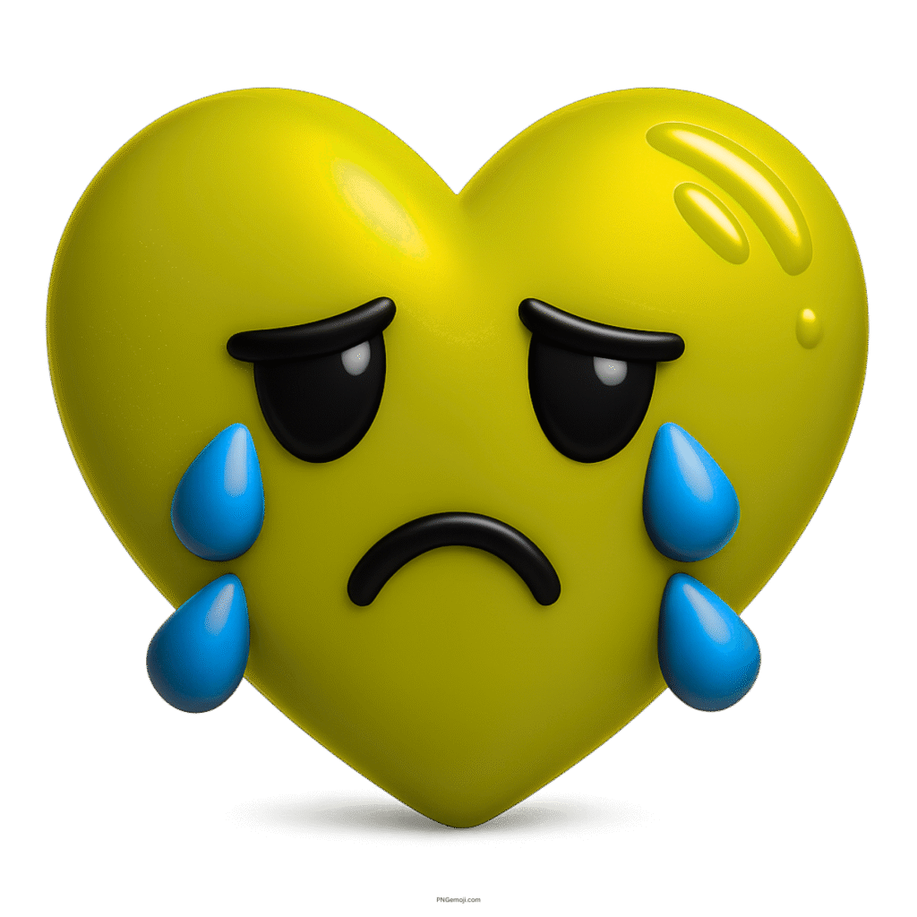 Yellow heart emoji with teardrops and sad face expressing sorrow and heartbreak.