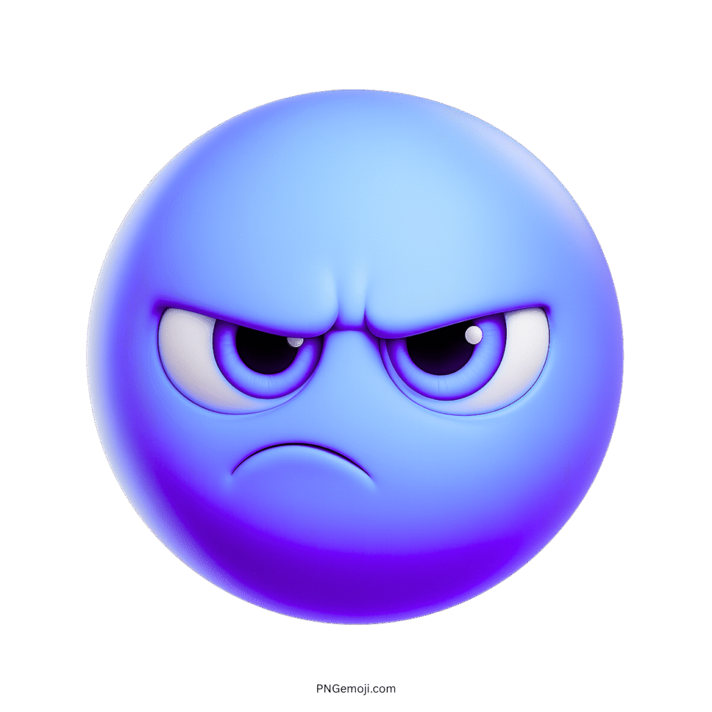 Dark blue emoji showing grumpy face with angry cartoon eyes and frustrated expression