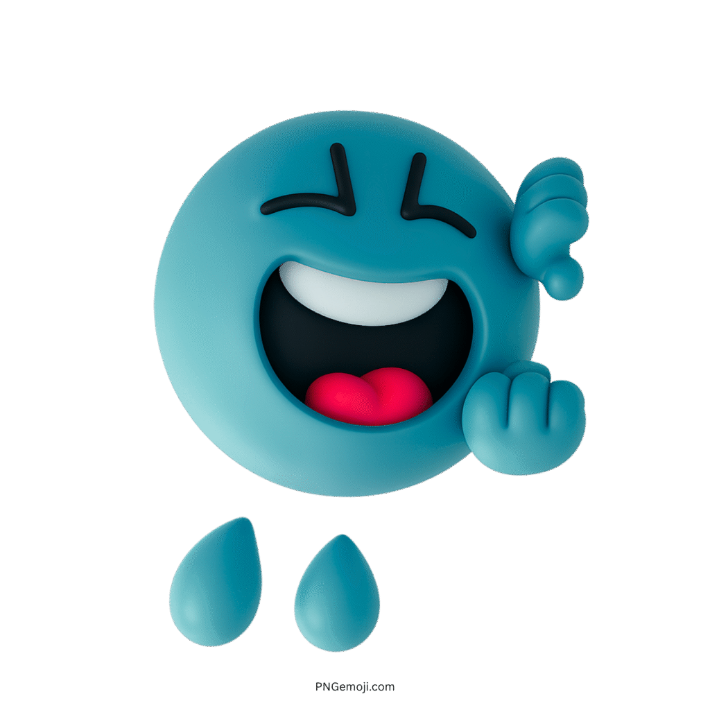Dark cyan 3D ROFL emoji laughing with wide grin, joyful eyes and teardrops