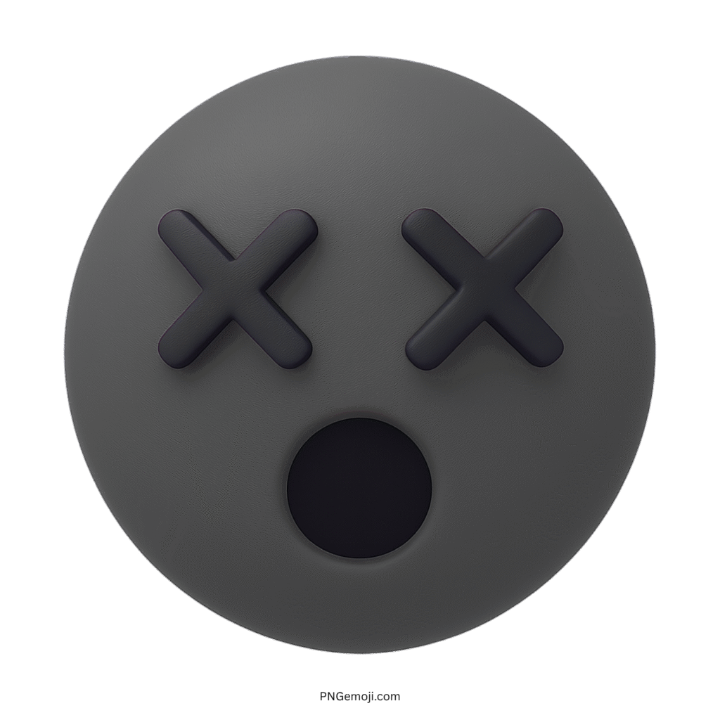 3D dark hushed face emoji with X eyes and open mouth expression