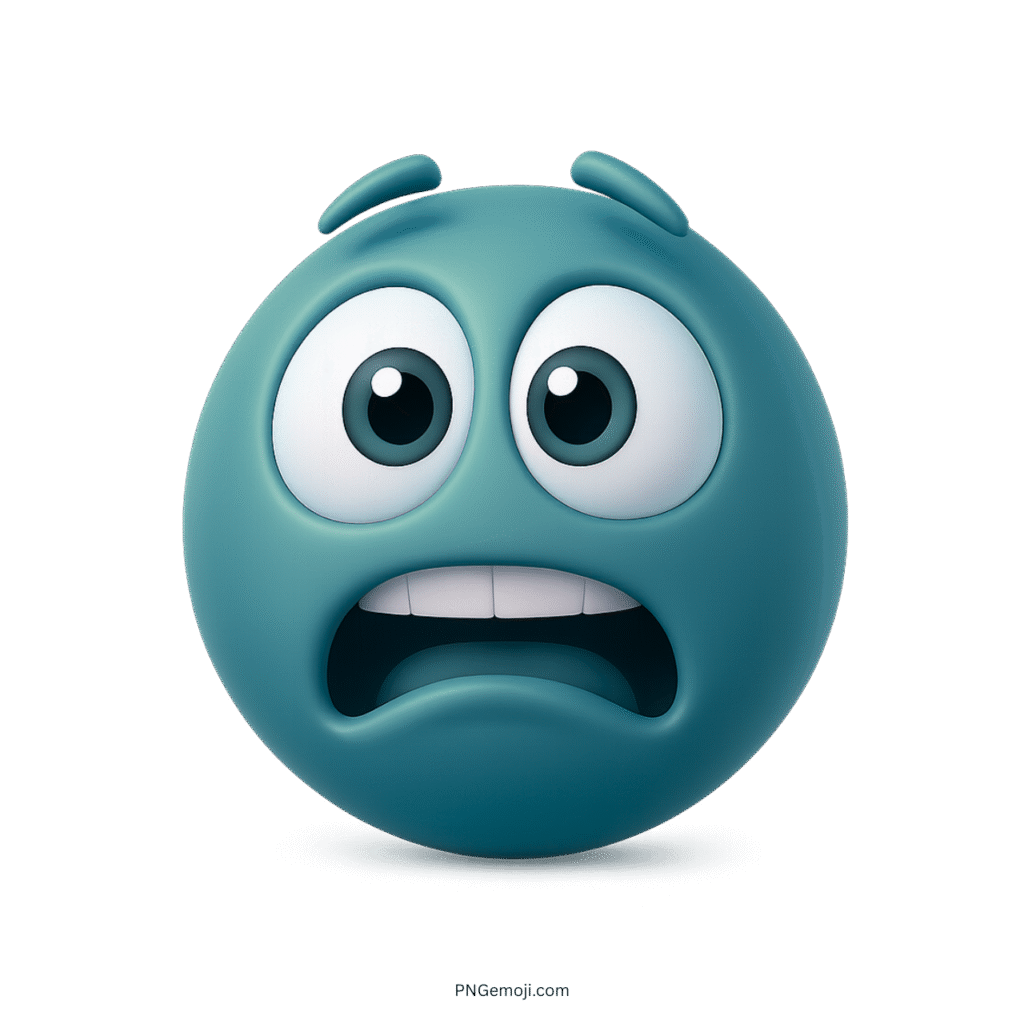 Dark teal emoji with wide eyes and nervous expression, showing fear or surprise.
