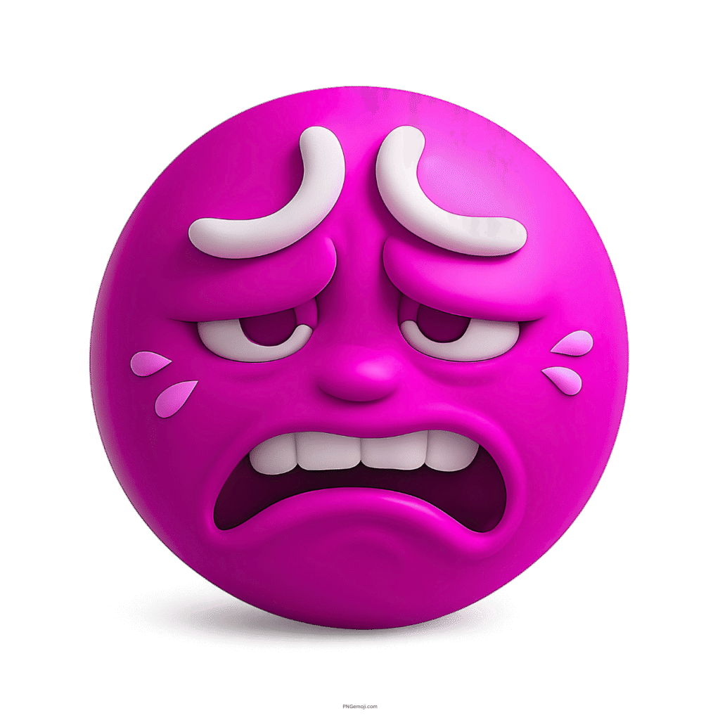 Disgusted 3D Eww emoji with sick expression, frowning mouth, and tear-like marks