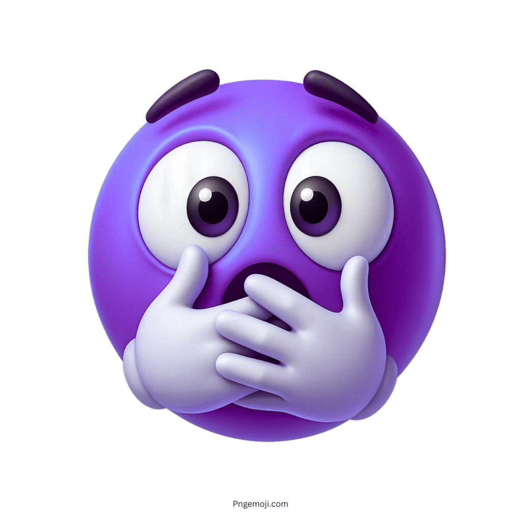 3D blue emoji face with wide eyes and hands over mouth in shock