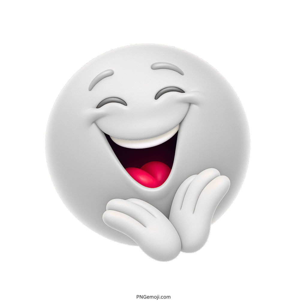 Funny white emoji laughing hard with gloved hands cupping blushing cheeks