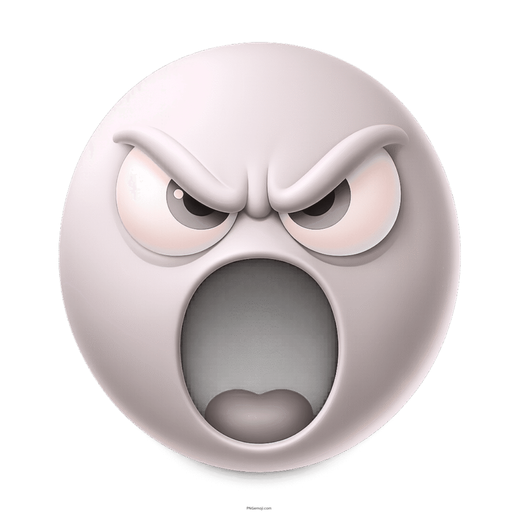 Light gray angry emoji with open mouth and intense furious facial expression