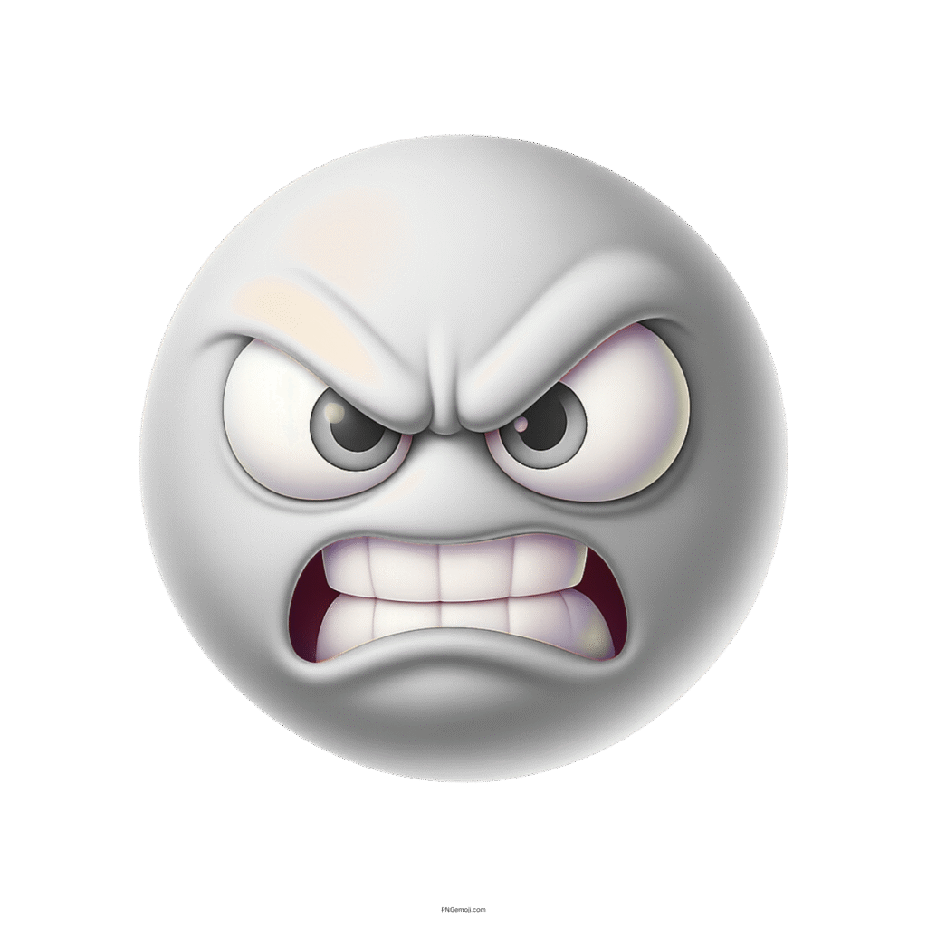 Growling mad angry emoji with clenched teeth and furious eyes on transparent background