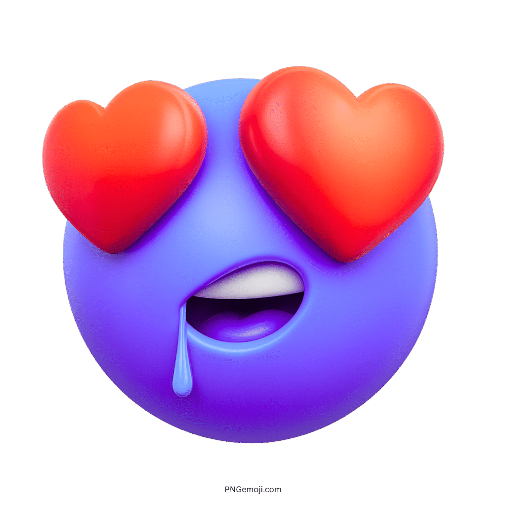 Blue emoji with heart eyes and drooling mouth showing intense love emotion