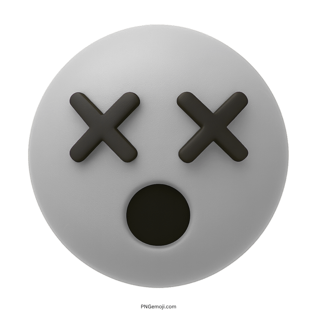 3D light gray hushed face emoji with X eyes and open mouth