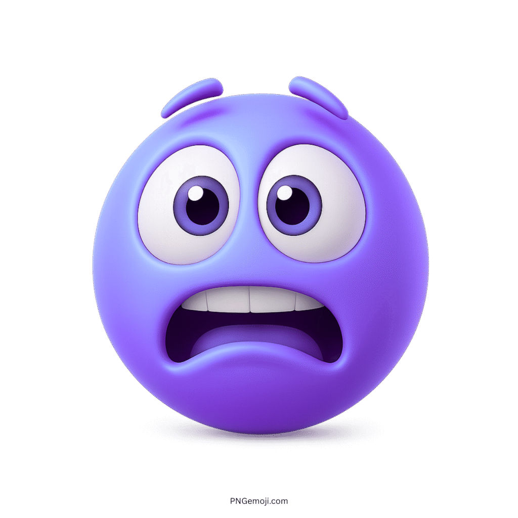 Light purple emoji with wide eyes and fearful expression, showing shock or panic.