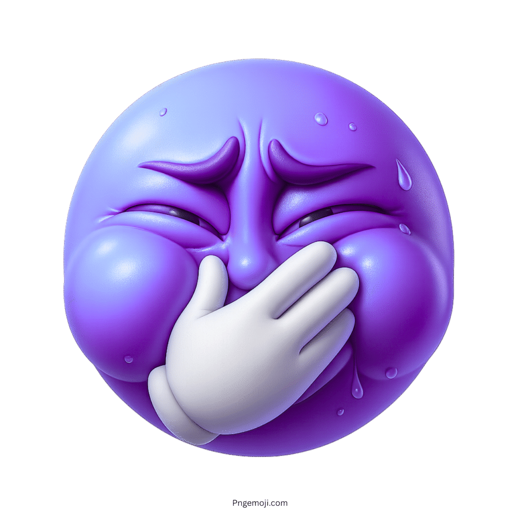 Light purple emoji face covering mouth, sweating and puffed, resisting the urge to vomit.
