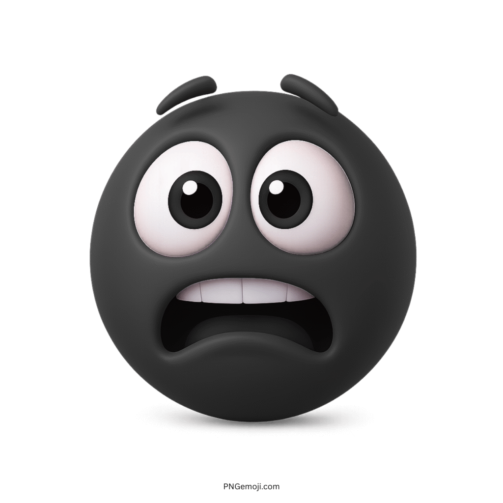 Scared black emoji face with wide eyes and open mouth in panic