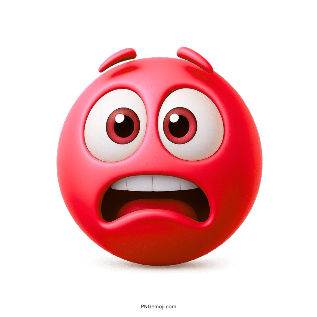 Red emoji with wide eyes and open mouth showing fear, shock, or regret emotion.