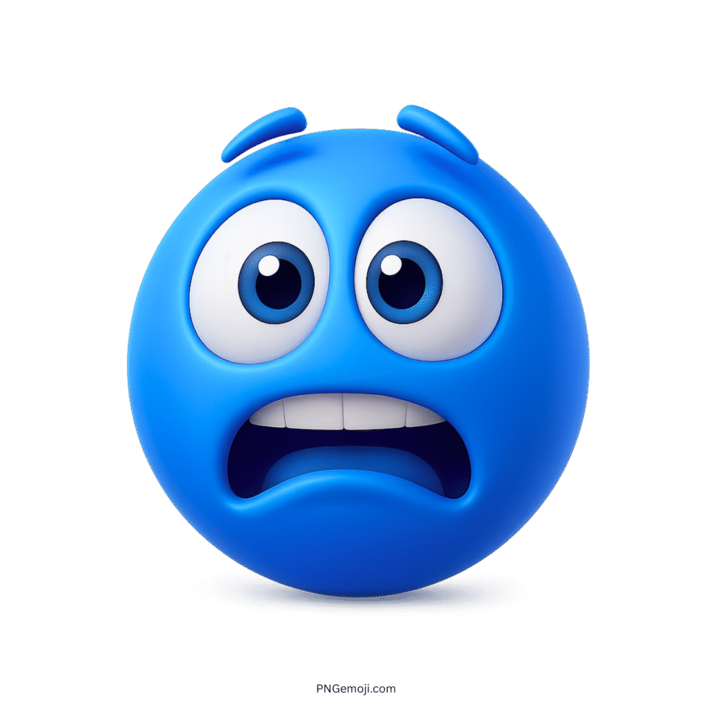 Shocked blue emoji with wide eyes and open mouth in a scared expression.