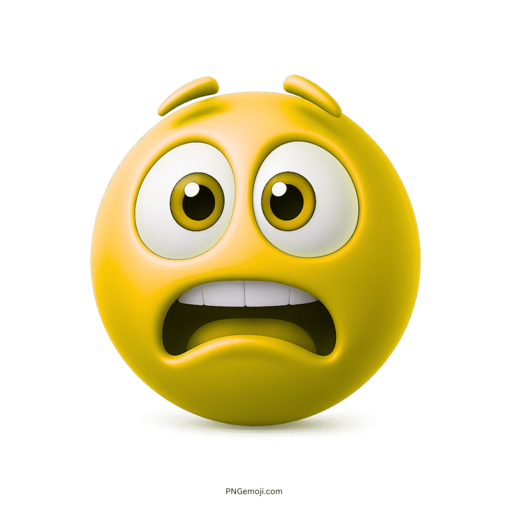 Yellow emoji with wide eyes and open mouth expressing shock and fear.