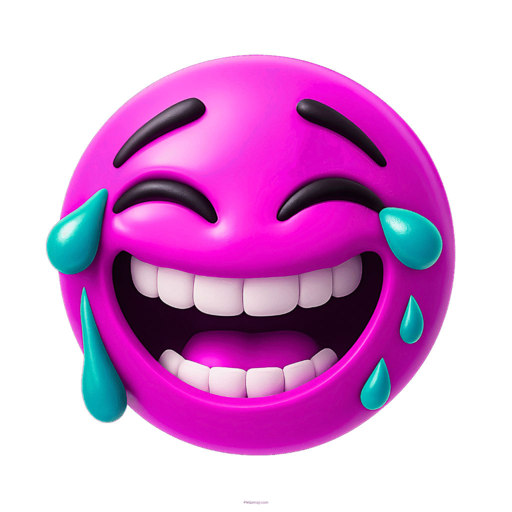 Bright pink 3D emoji laughing with tears of joy and an open smiling mouth