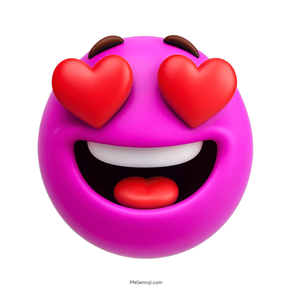Pink 3D emoji with red heart eyes and cute smiling face