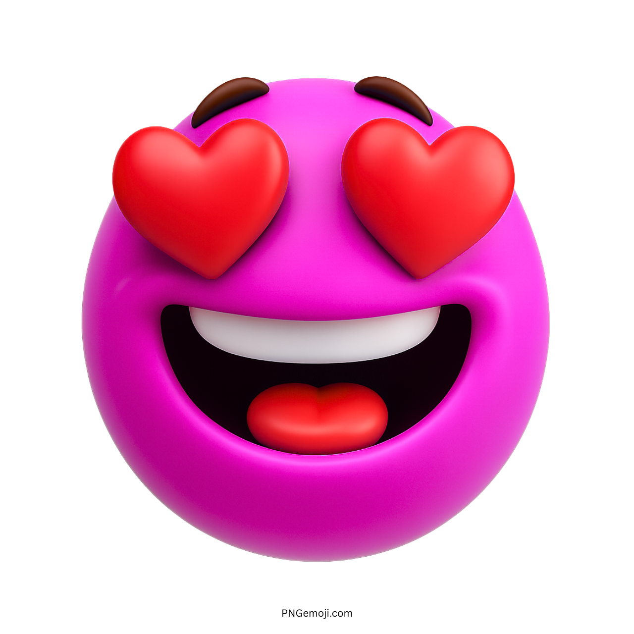 Pink 3D emoji with red heart eyes and cute smiling face
