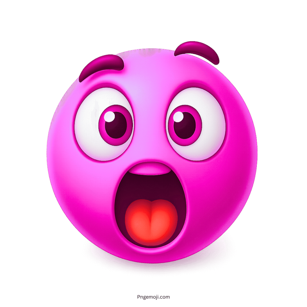 Shocked pink emoji with big eyes and open mouth