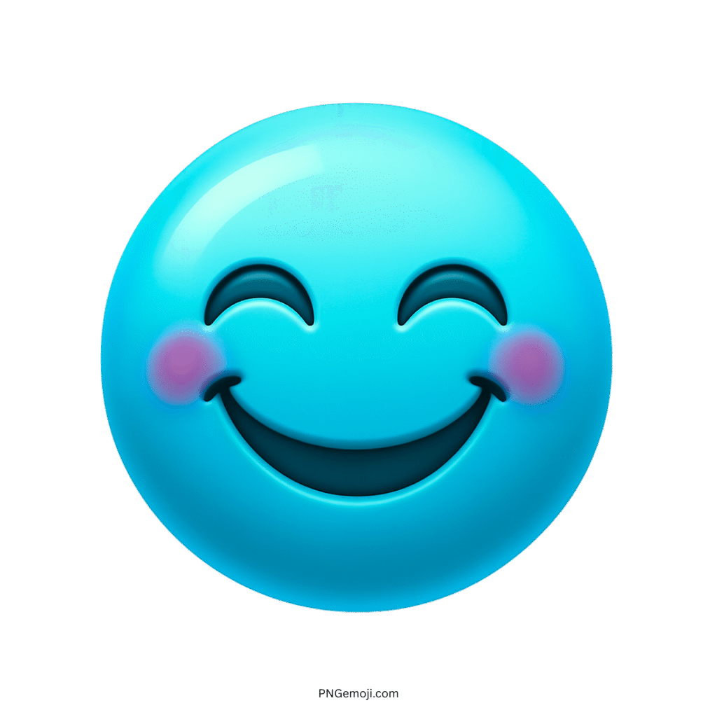 3D blue big smile emoji with closed eyes and soft rosy cheeks